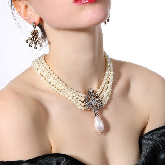 Elegant 3 line Real Pearls Necklace Set MN9300 » Buy online from ShopnSafe